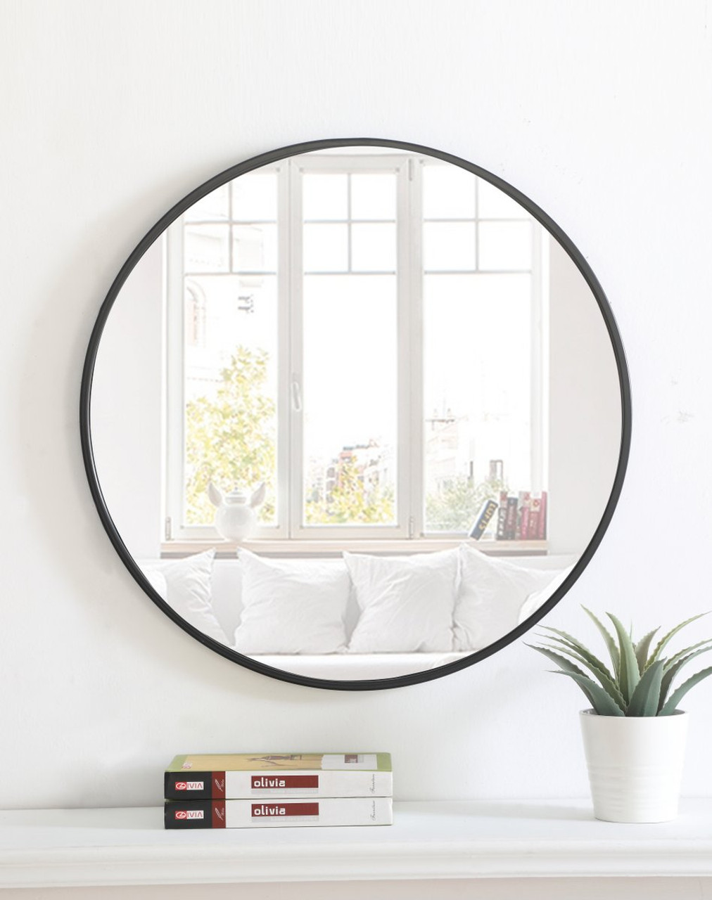 Elegant Decor MR4031BK Metal frame Round Mirror 24 inch Black finish