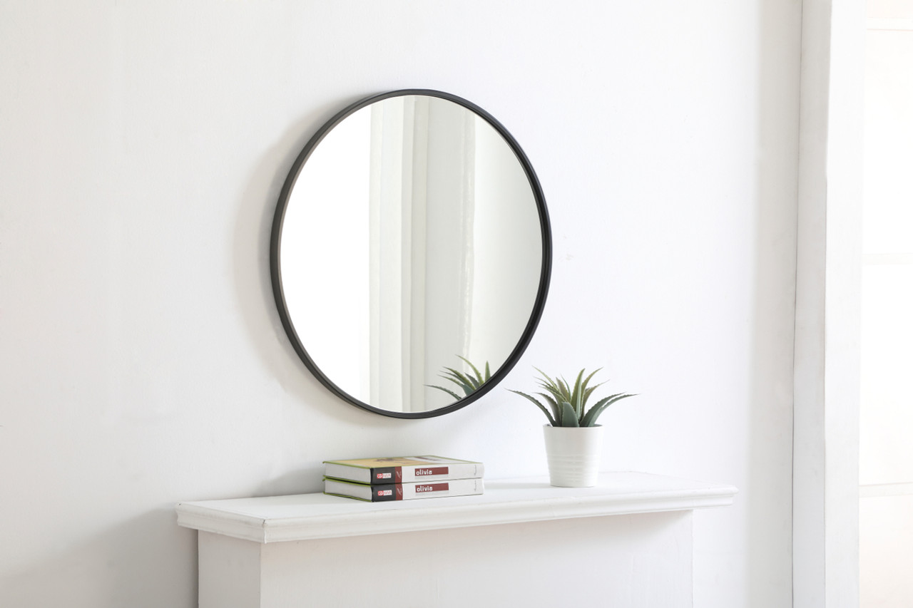 Elegant Decor MR4031BK Metal frame Round Mirror 24 inch Black finish