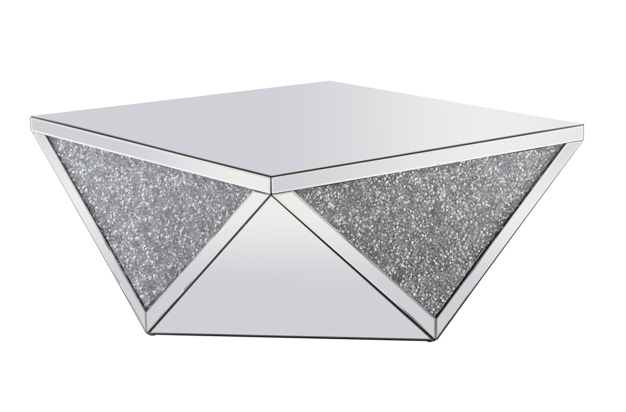 Elegant Decor MF92005 38 inch Square Crystal Coffee Table Silver Royal Cut Crystal