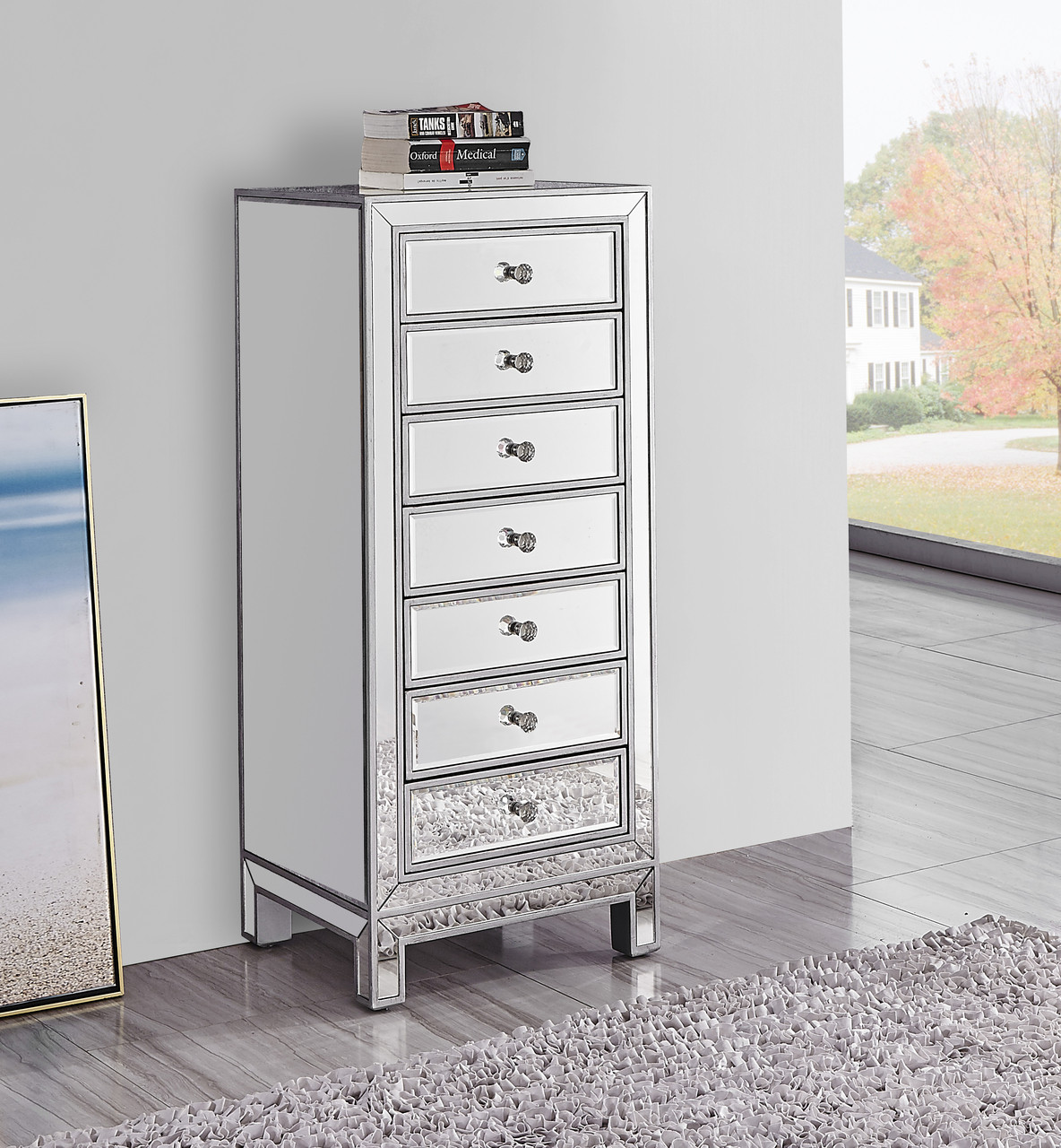 ELEGANT DECOR MF72047 Lingerie Chest 7 drawers 18in. W x 15in. D x 42in. H in antique silver paint