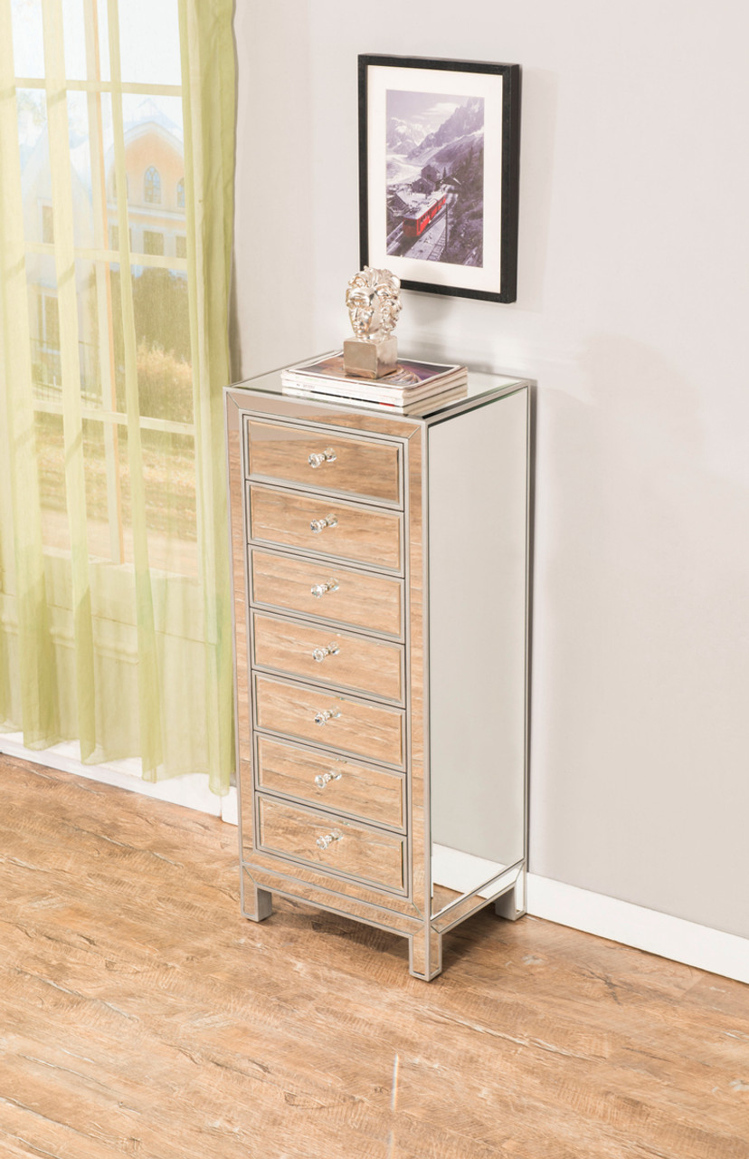 ELEGANT DECOR MF72047 Lingerie Chest 7 drawers 18in. W x 15in. D x 42in. H in antique silver paint