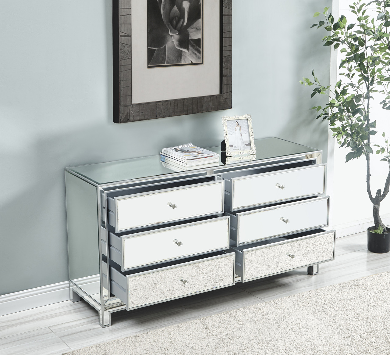 ELEGANT DECOR MF72036 Dresser 6 drawers 60in. W x 18in. D x 32in. H in antique silver paint