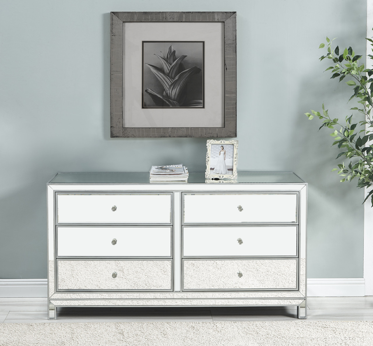 ELEGANT DECOR MF72036 Dresser 6 drawers 60in. W x 18in. D x 32in. H in antique silver paint