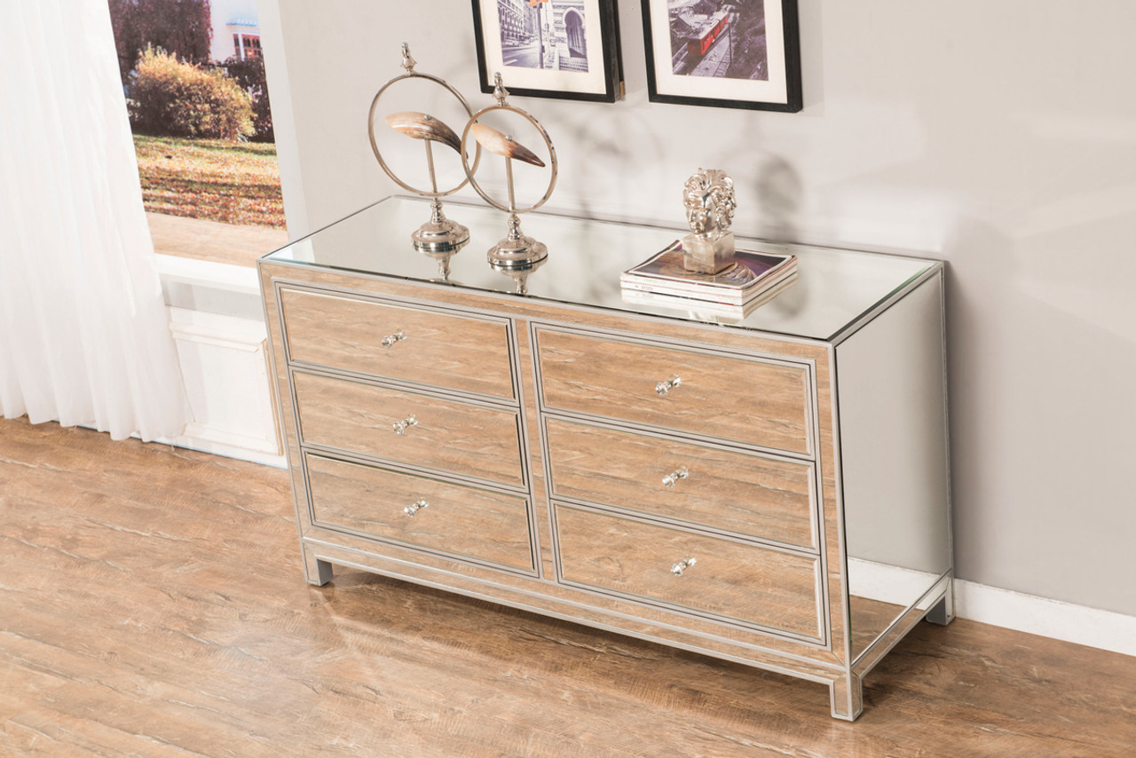 ELEGANT DECOR MF72036 Dresser 6 drawers 60in. W x 18in. D x 32in. H in antique silver paint