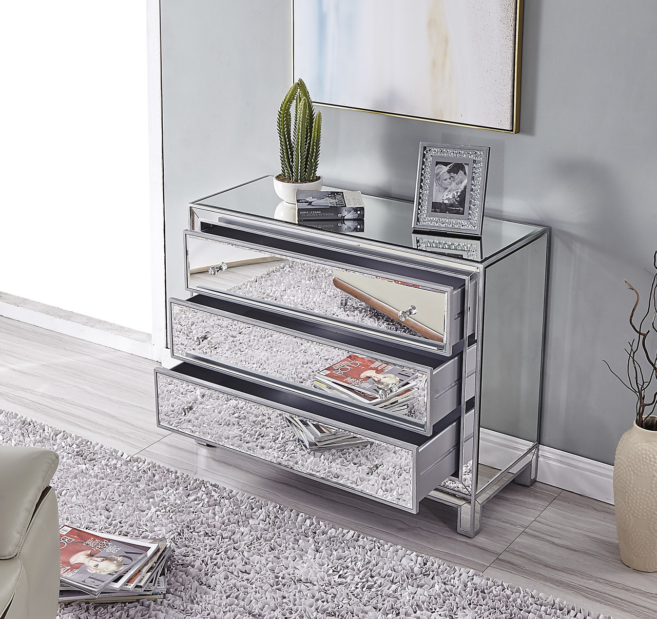 Elegant Decor MF72019 Chest 3 drawers 40in. W x 16in. D x 32in. H in antique silver paint