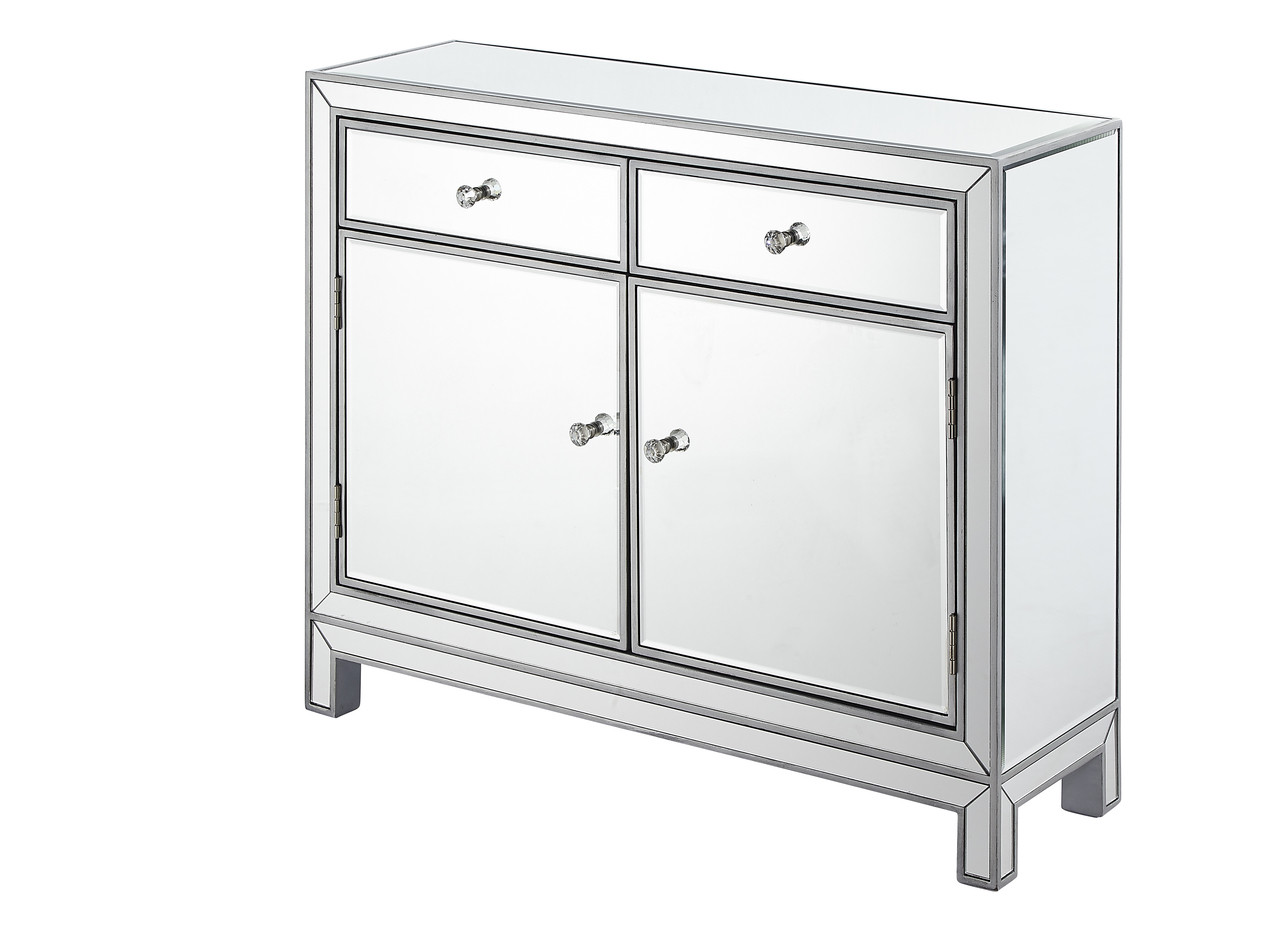 ELEGANT DECOR MF72002 Nightstand 2 drawers 2 doors 38in. W x 12in. D x 32in. H in antique silver paint
