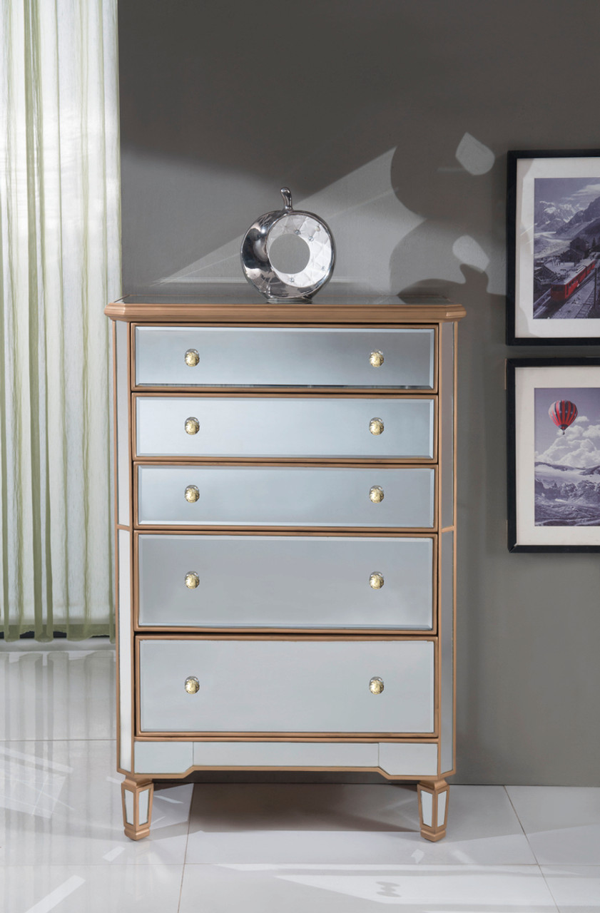 ELEGANT DECOR MF6-1126G 5 Drawer Cabinet 33 in. x 16 in. x 49 in. in Gold paint