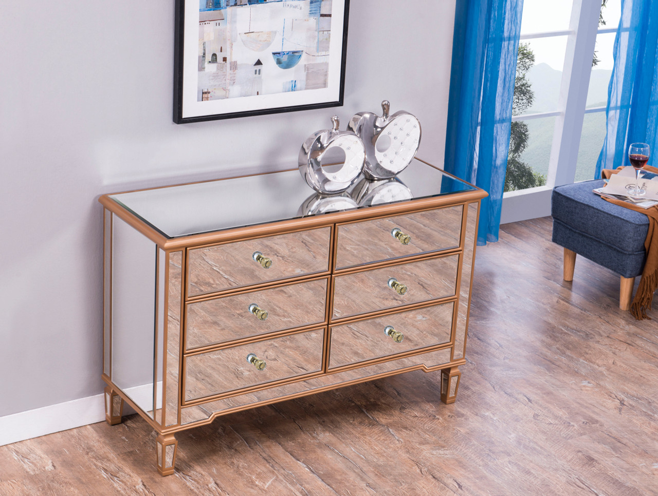 ELEGANT DECOR MF6-1117G 6 Drawer Dresser 48 in. x 18 in. x 32 in. in Gold paint