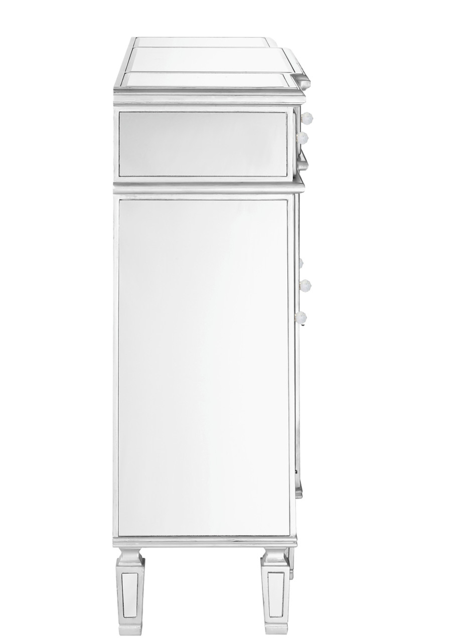 ELEGANT DECOR MF6-1111SC 3 Drawer 4 Door Cabinet 48 .In. X 14 In. X 36 In. In Silver Clear