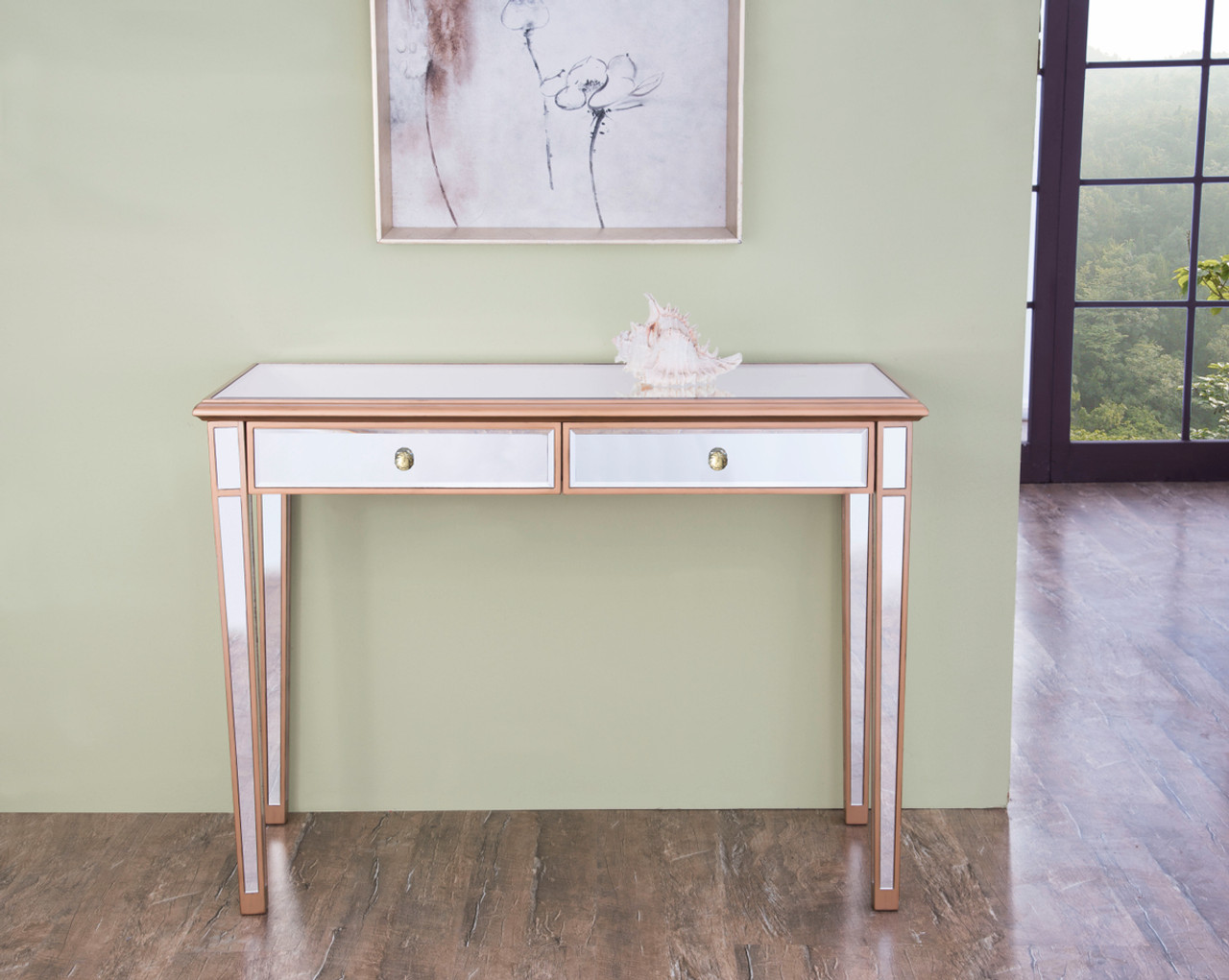 ELEGANT DECOR MF6-1106G 2 Drawers Dressing table 42 in. x 18 in. x 31 in. in Gold paint ELEGANT DECOR MF6-1106G 2 Drawers Dressing table 42 in. x 18 in. x 31 in. in Gold paint