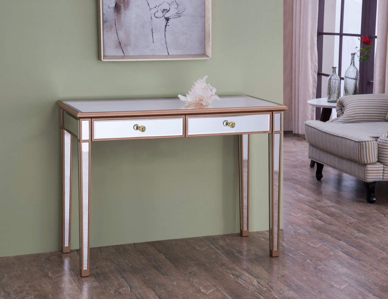 ELEGANT DECOR MF6-1106G 2 Drawers Dressing table 42 in. x 18 in. x 31 in. in Gold paint ELEGANT DECOR MF6-1106G 2 Drawers Dressing table 42 in. x 18 in. x 31 in. in Gold paint