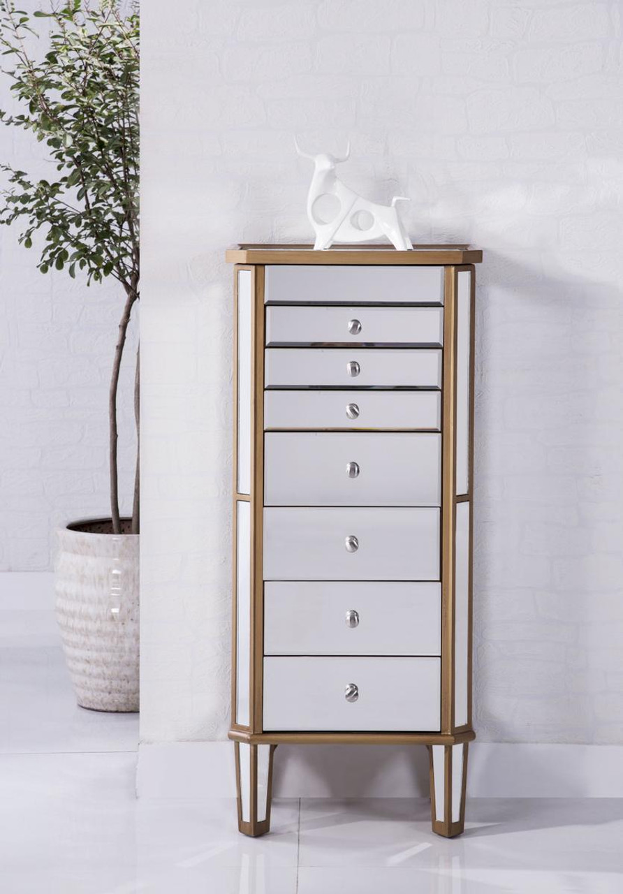 ELEGANT DECOR MF6-1103GC 7 Drawer Jewelry Armoire 18 in. x 12 in. x 41 in. in Gold Clear