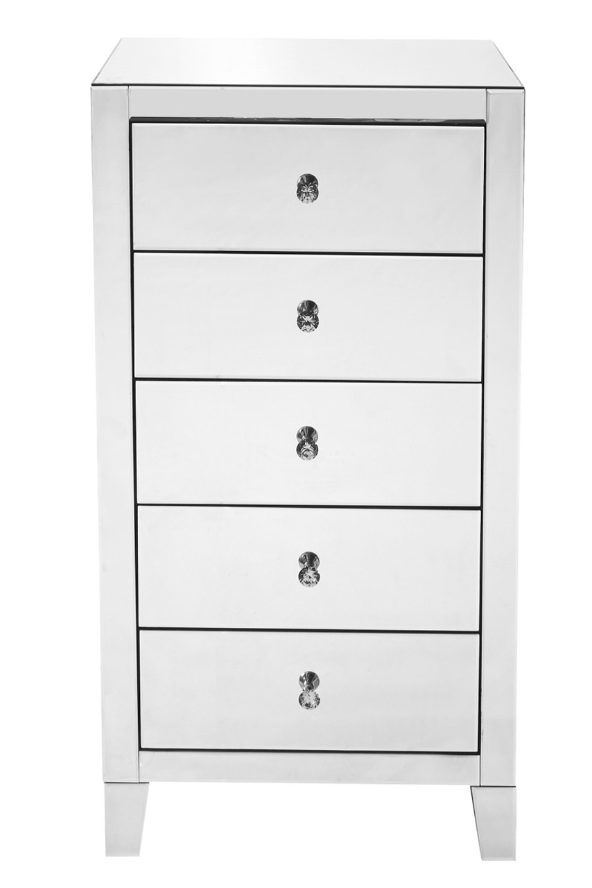 Elegant Decor MF6-1051 5 Drawer Chest 24 in x 18 in x 45 in.in clear mirror