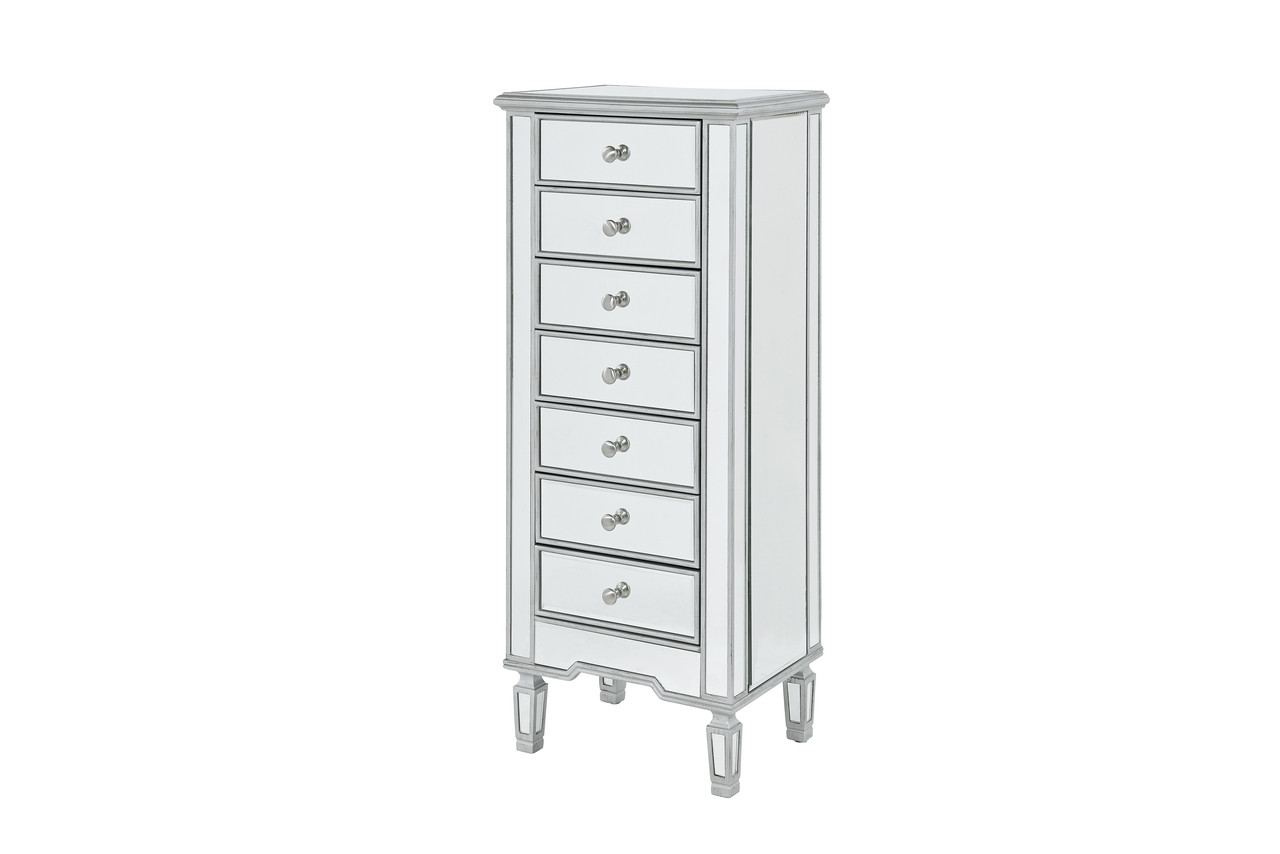ELEGANT DECOR MF6-1047S Lingerie Chest 7 drawers 20in. W x 15in. D x 48in. H in antique silver paint
