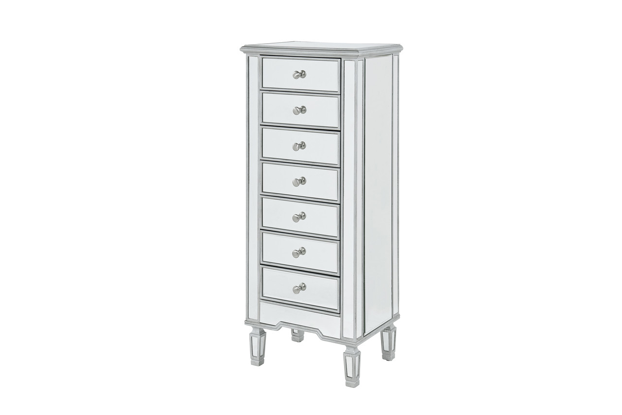ELEGANT DECOR MF6-1047S Lingerie Chest 7 drawers 20in. W x 15in. D x 48in. H in antique silver paint ELEGANT DECOR MF6-1047S Lingerie Chest 7 drawers 20in. W x 15in. D x 48in. H in antique silver paint