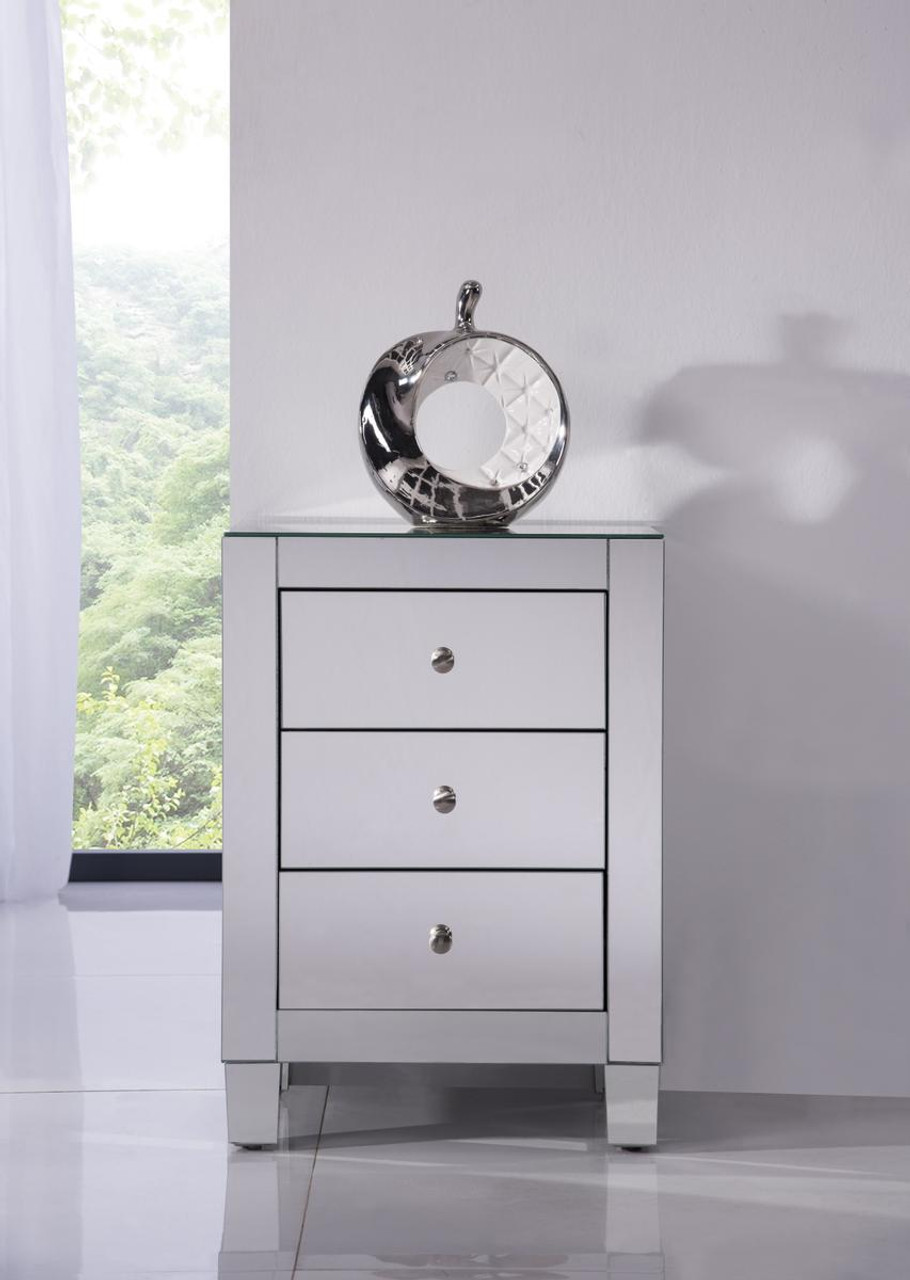 Elegant Decor MF6-1032 3 Drawers Cabinet 17-3/4 in. x 13 in. x 25 in. in Clear Mirror