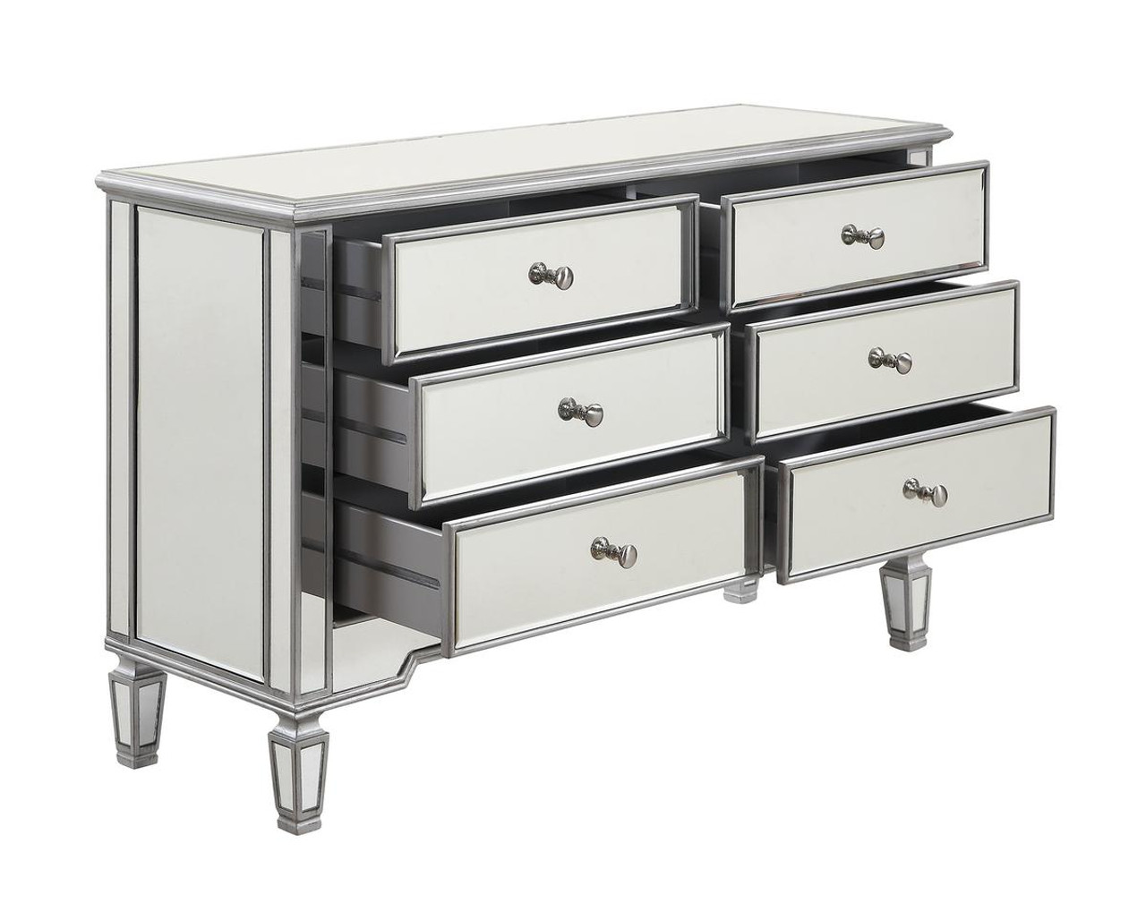 ELEGANT DECOR MF6-1017S 6 Drawer Dresser 48 in. x 18 in. x 32 in. in Silver paint ELEGANT DECOR MF6-1017S 6 Drawer Dresser 48 in. x 18 in. x 32 in. in Silver paint
