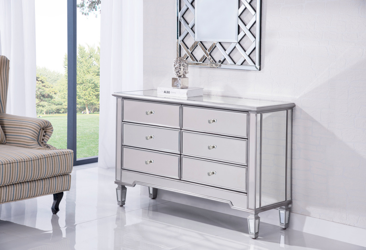 ELEGANT DECOR MF6-1017S 6 Drawer Dresser 48 in. x 18 in. x 32 in. in Silver paint ELEGANT DECOR MF6-1017S 6 Drawer Dresser 48 in. x 18 in. x 32 in. in Silver paint