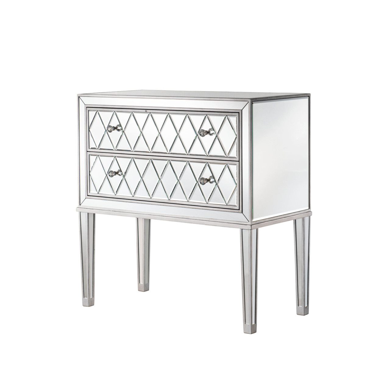 Elegant Decor MF72045 Nightstand 2 drawers 34in. W x 16in. D x 34in. H in antique silver paint