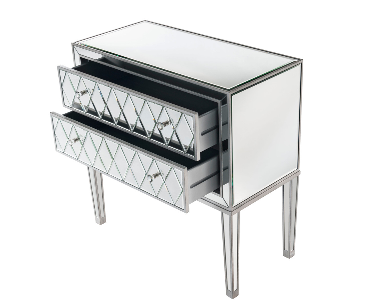 Elegant Decor MF72045 Nightstand 2 drawers 34in. W x 16in. D x 34in. H in antique silver paint