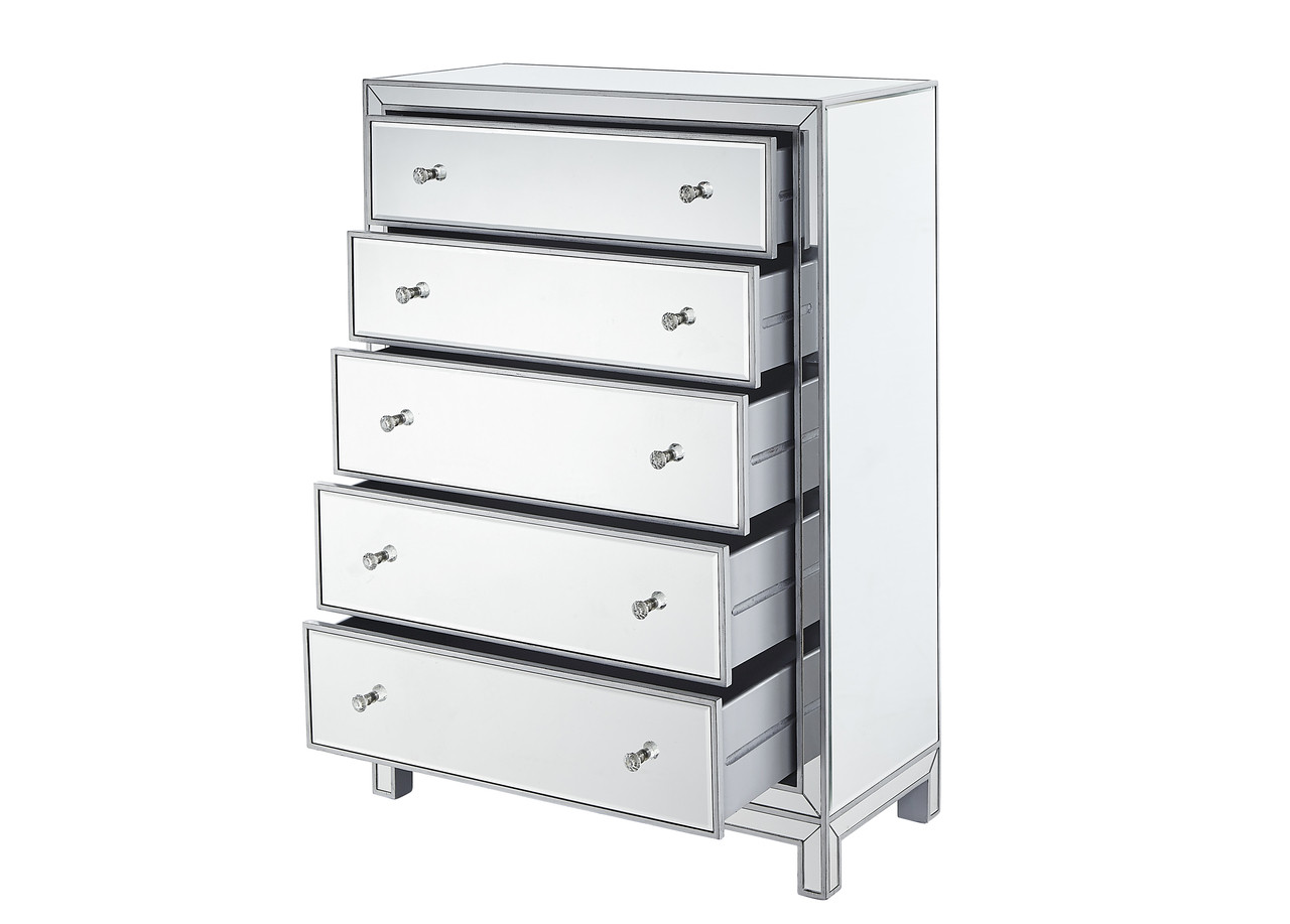 Elegant Decor MF72026 Chest 5 drawers 34in. W x 16in. D x 48in. H in antique silver paint