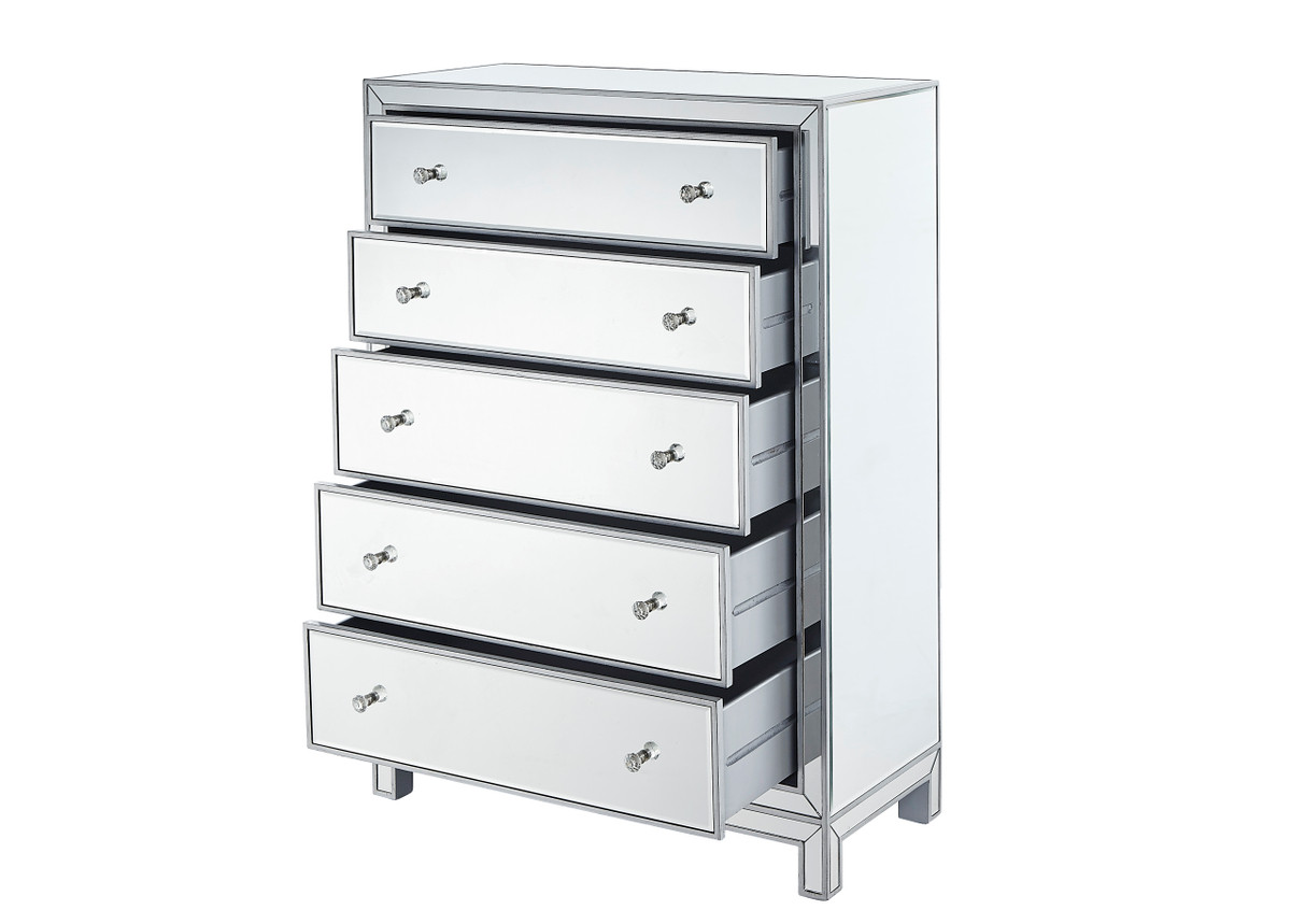 Elegant Decor MF72026 Chest 5 drawers 34in. W x 16in. D x 48in. H in antique silver paint