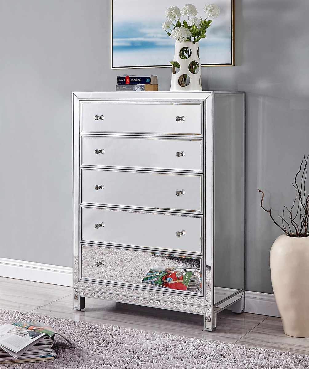 Elegant Decor MF72026 Chest 5 drawers 34in. W x 16in. D x 48in. H in antique silver paint
