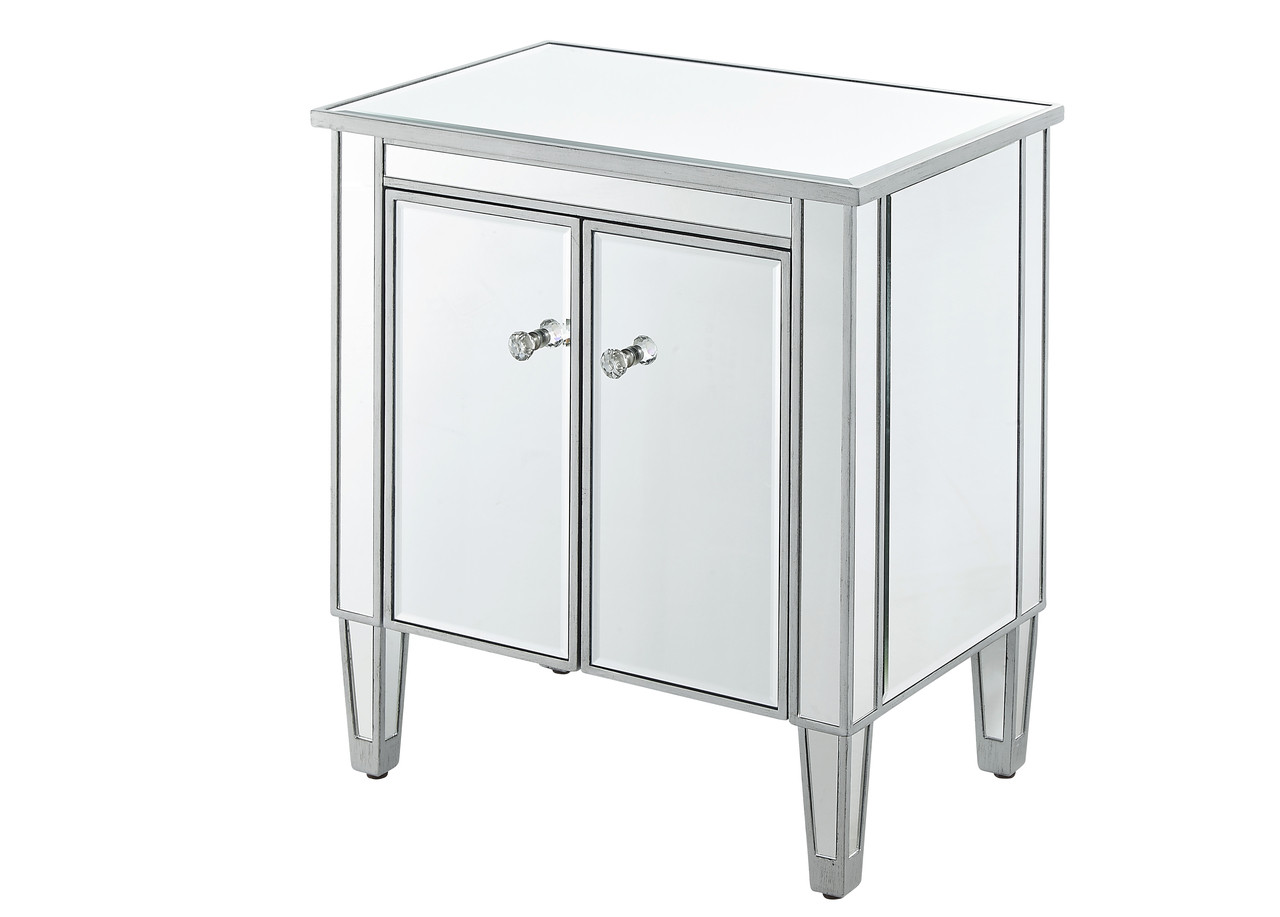 ELEGANT DECOR MF72020 Nightstand 2 doors 24in. W x 16in. D x 26in. H in antique silver paint