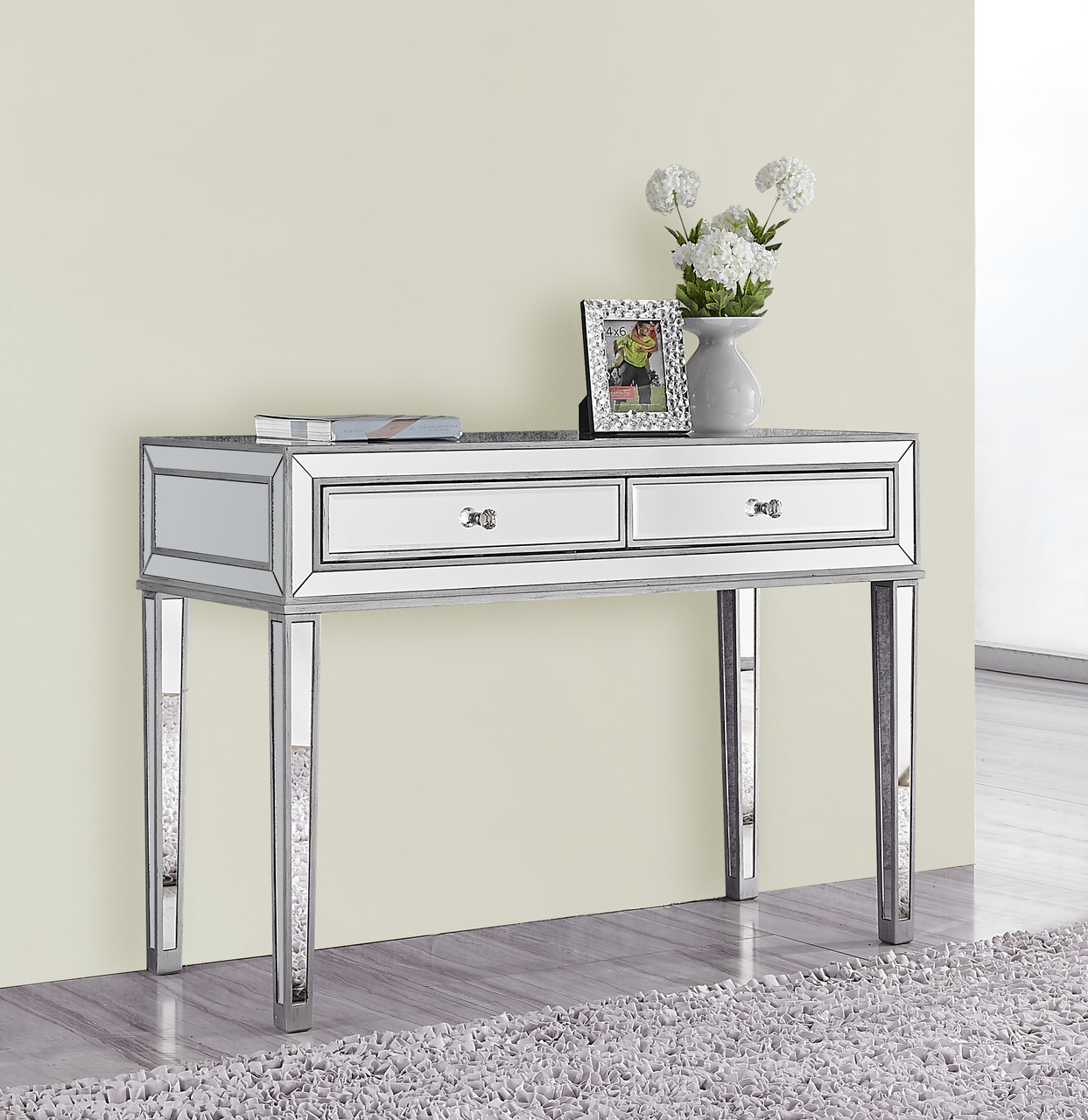 ELEGANT DECOR MF72006  Desk 42in. W x 18in. D x 30in. H in antique silver paint ELEGANT DECOR MF72006  Desk 42in. W x 18in. D x 30in. H in antique silver paint