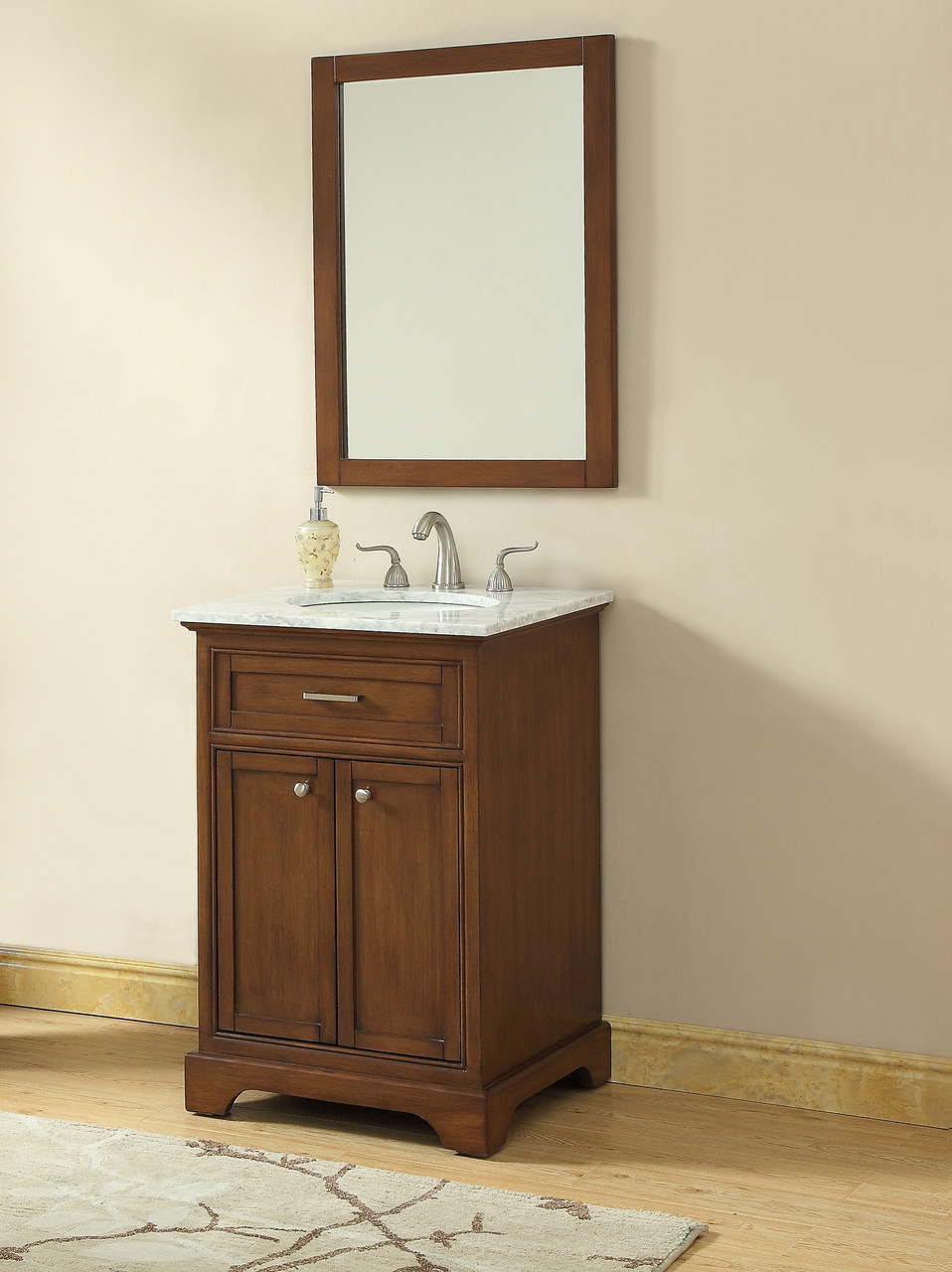 ELEGANT DECOR VF15024TK 24 In. Single Bathroom Vanity Set In Teak ELEGANT DECOR VF15024TK 24 In. Single Bathroom Vanity Set In Teak