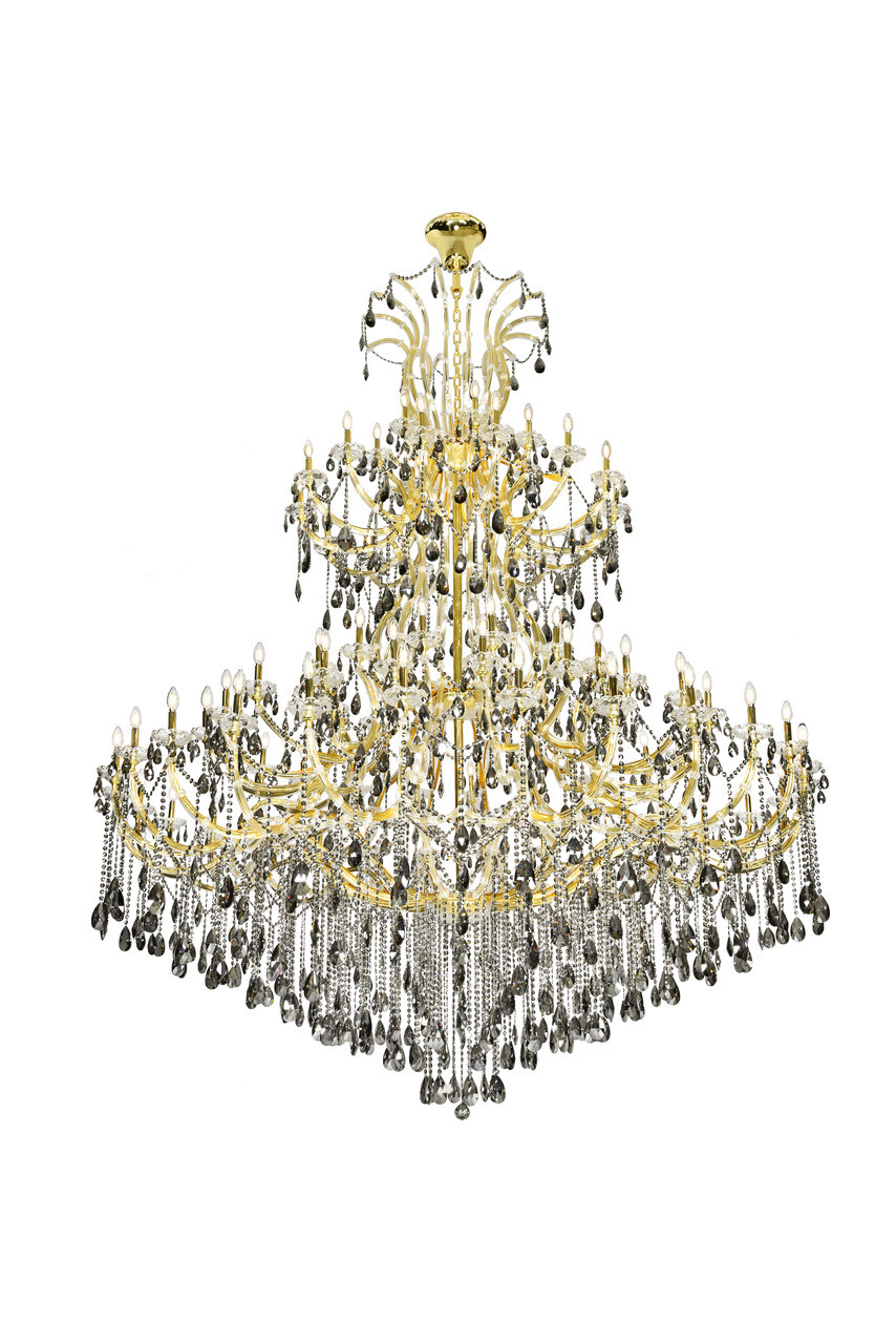 ELEGANT LIGHTING 2803G120G-SS/RC  Maria Theresa 84 light Gold Chandelier with Silver Shade tear drop crystals Silver Shade (Grey) Royal Cut Crystal