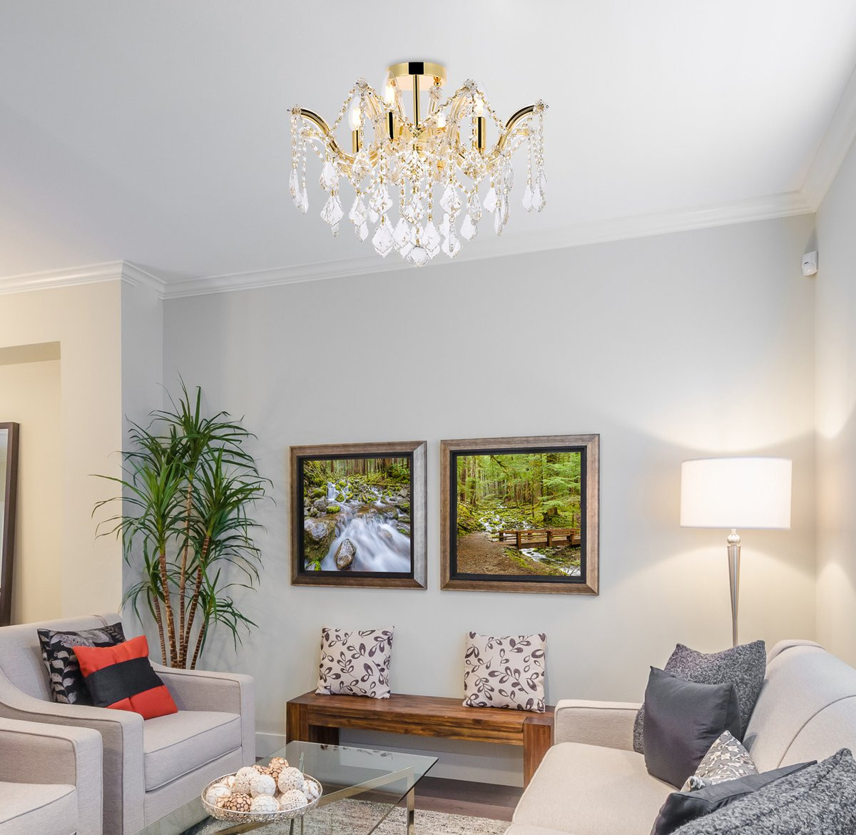 ELEGANT LIGHTING Value 2800F18G/RC  Maria Theresa 4 light Gold Flush Mount Clear Royal Cut Crystal