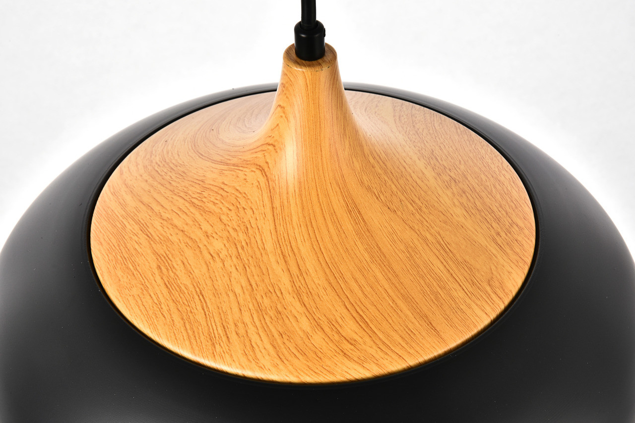 Living District LDPD2005 Nora Collection Pendant D11.5in H9in Lt:1 Black and natural wood finish