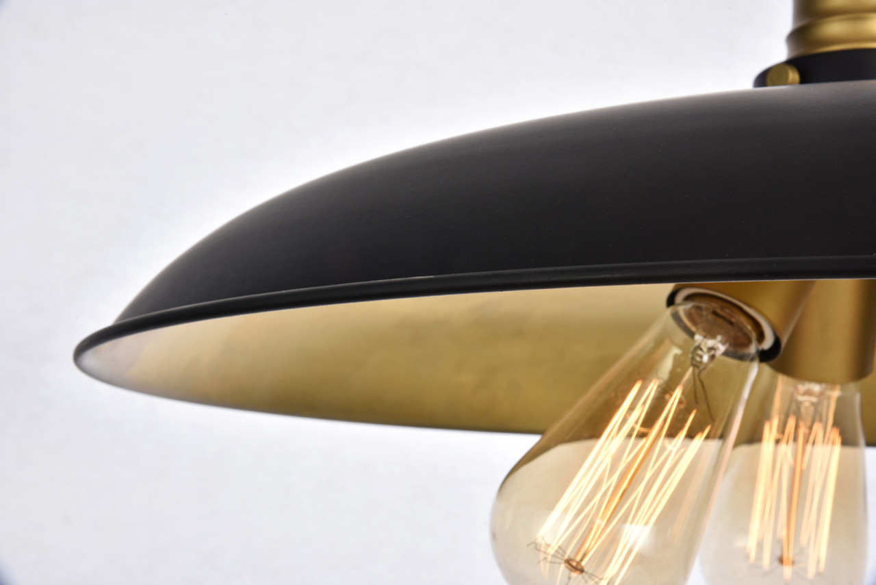 Living District LD8004D20BK Anders Collection Chandelier D20.5 H6.5 Lt:3 Black and Brass Finish