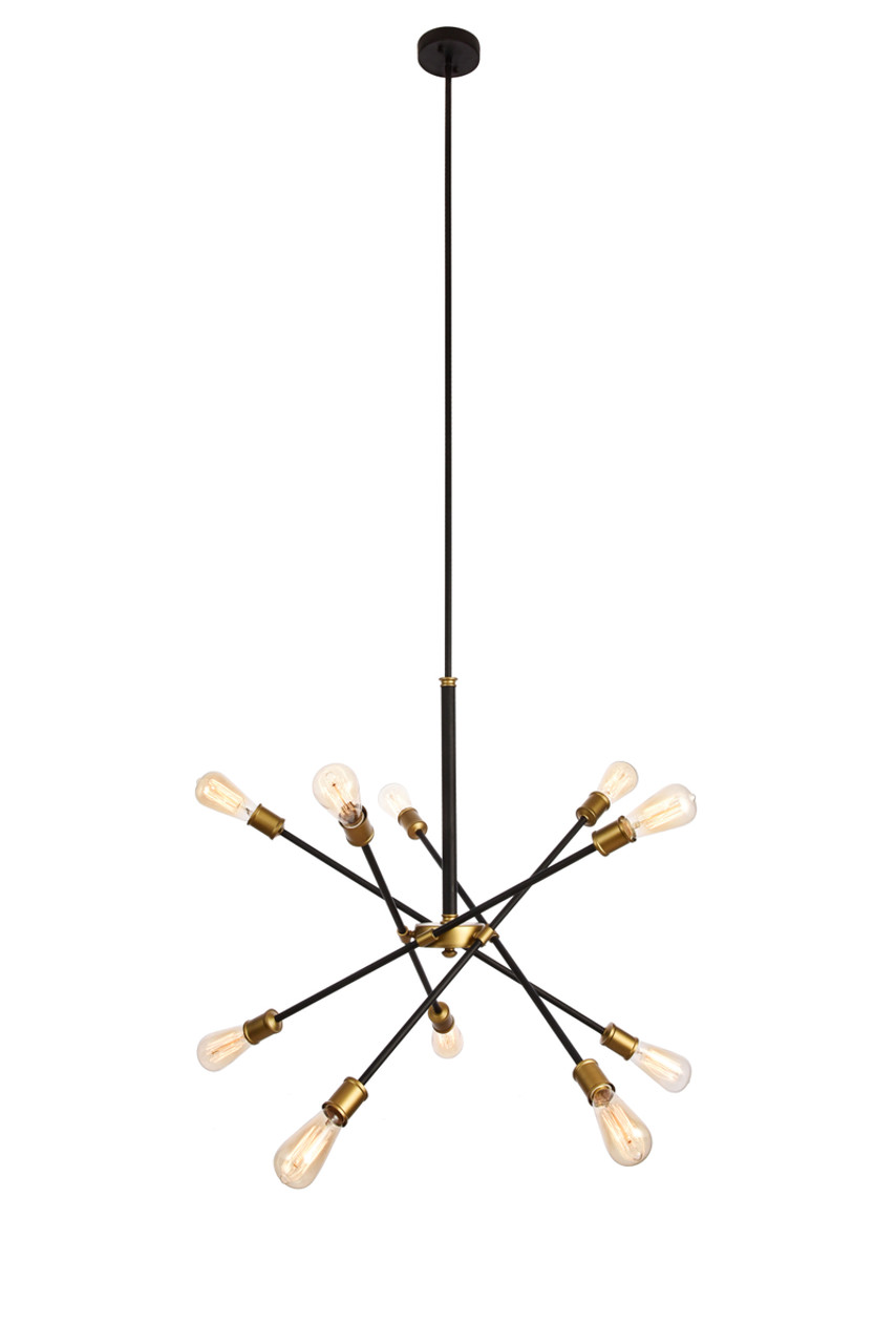 Living District LD8003D28BK Axel Collection Chandelier D27.2 H32.5 Lt:10 Black and Brass Finish