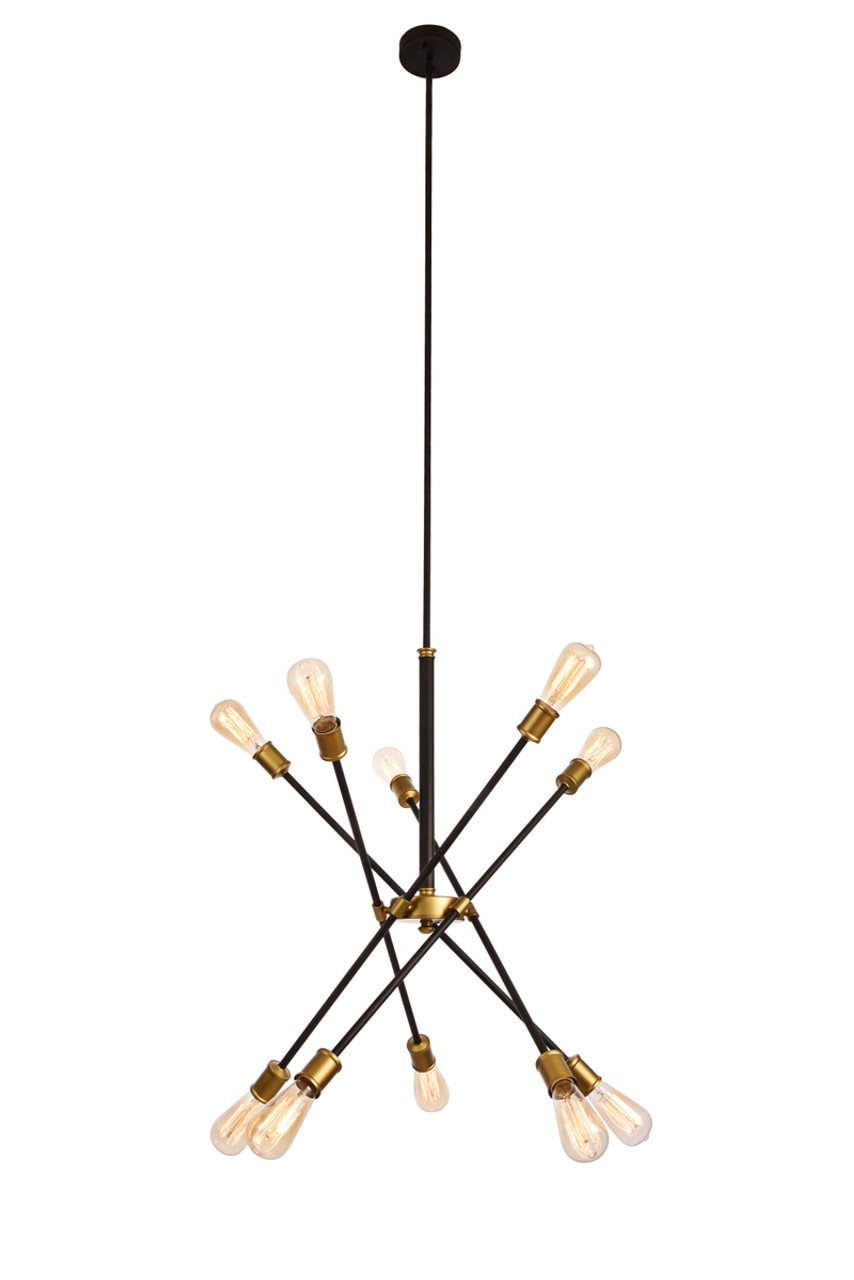Living District LD8003D28BK Axel Collection Chandelier D27.2 H32.5 Lt:10 Black and Brass Finish