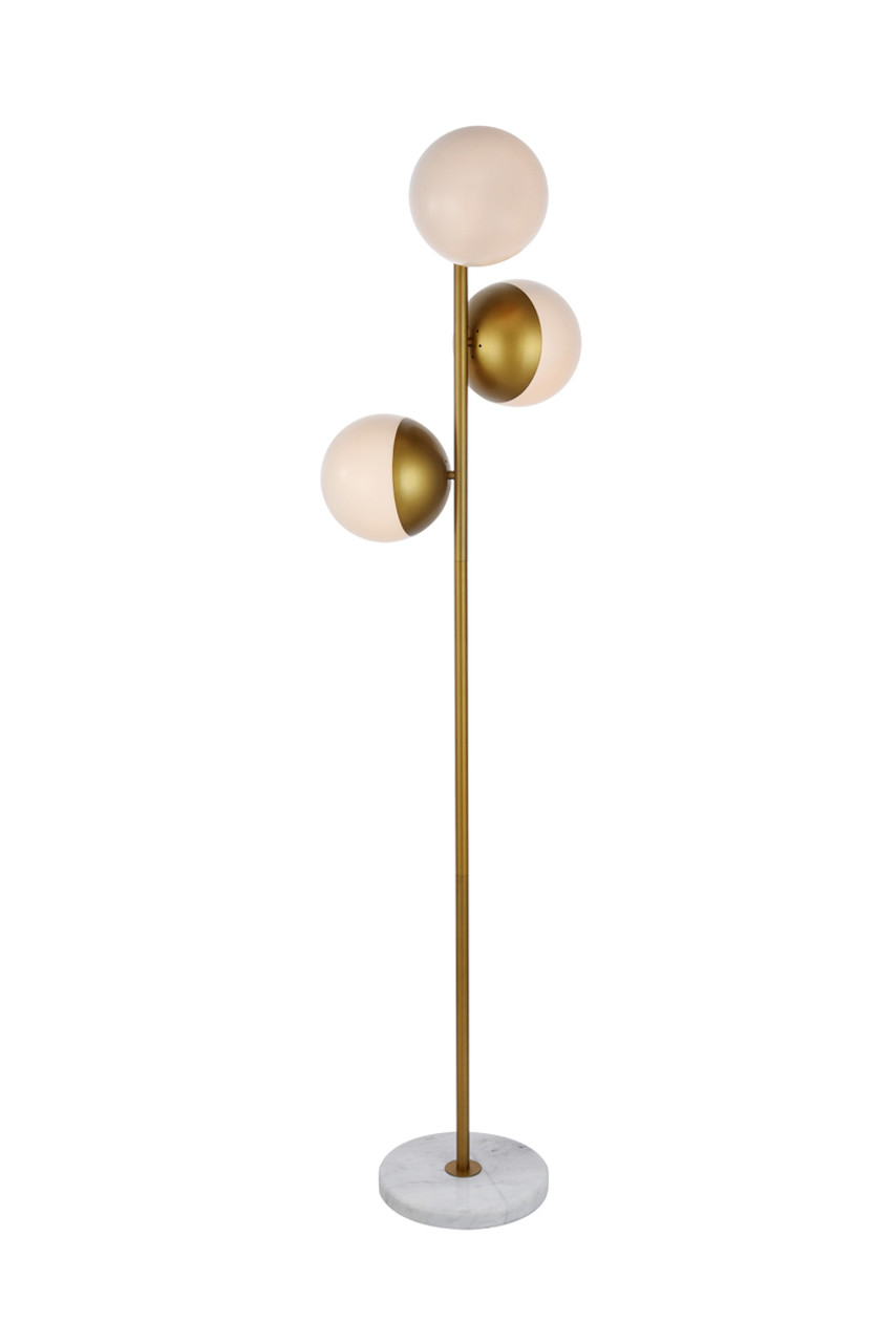 Living District LD6162BR Eclipse 3 Lights Brass Floor Lamp With Frosted White Glass