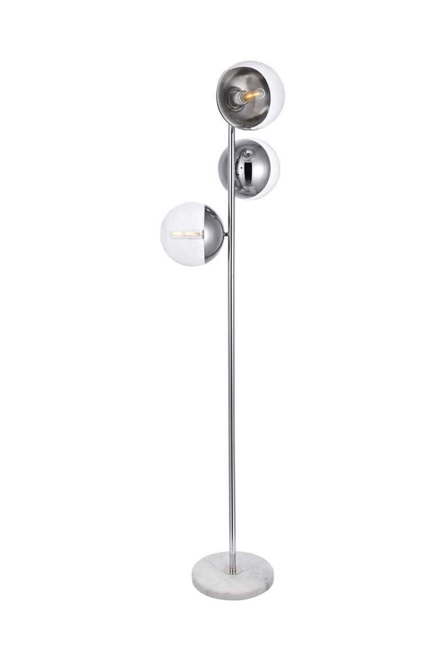 Living District LD6161C Eclipse 3 Lights Chrome Floor Lamp With Clear Glass
