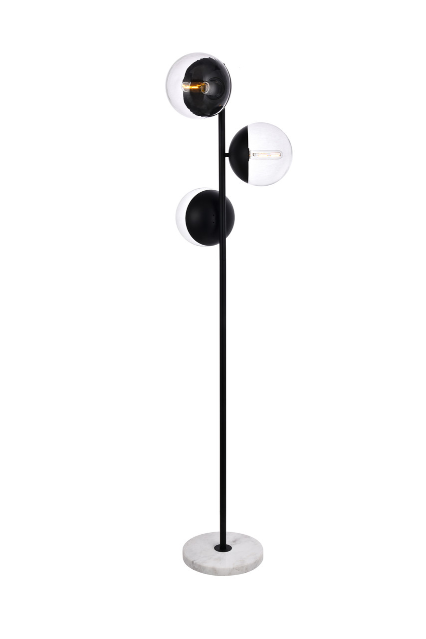 Living District LD6159BK Eclipse 3 Lights Black Floor Lamp With Clear Glass