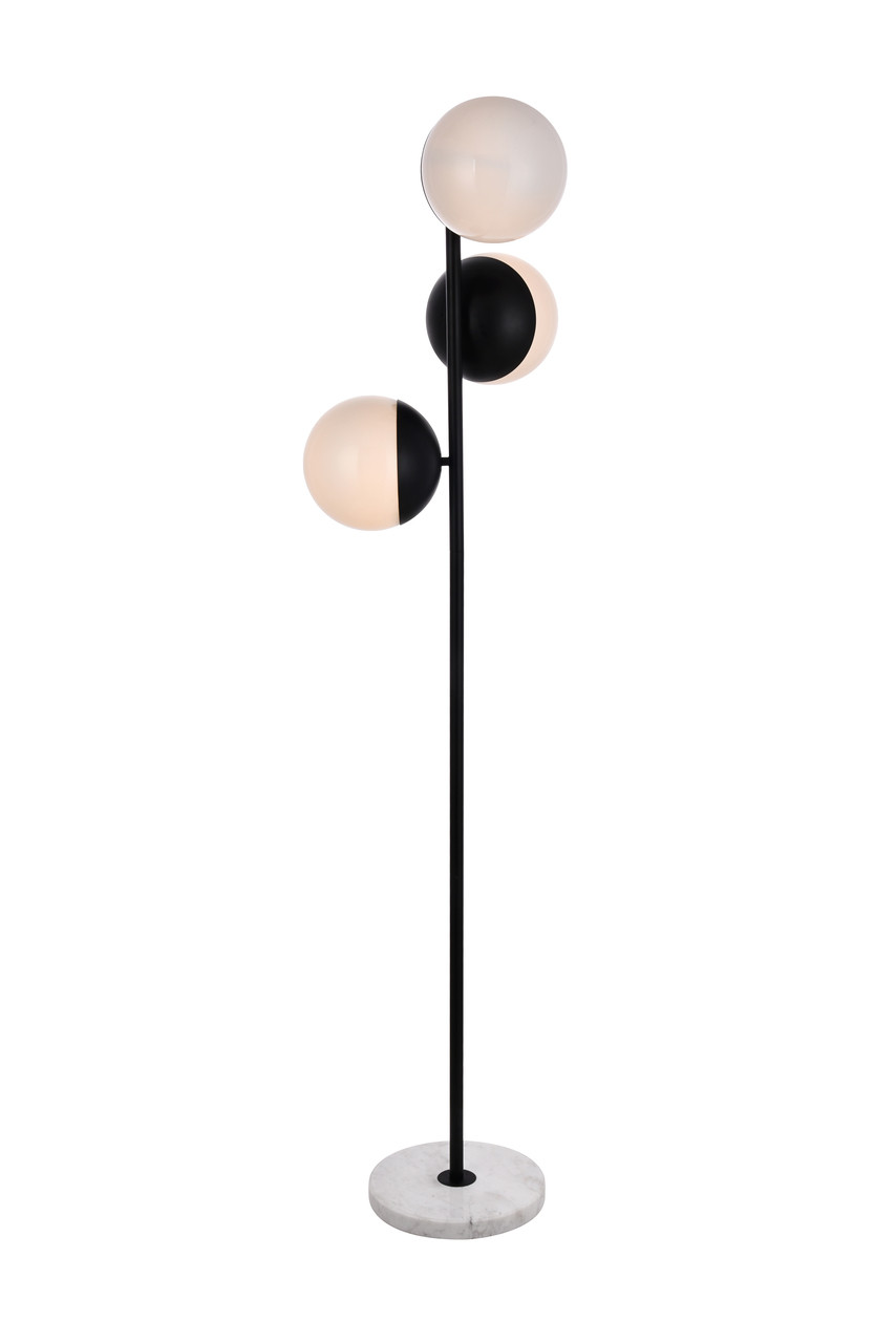 Living District LD6158BK Eclipse 3 Lights Black Floor Lamp With Frosted White Glass