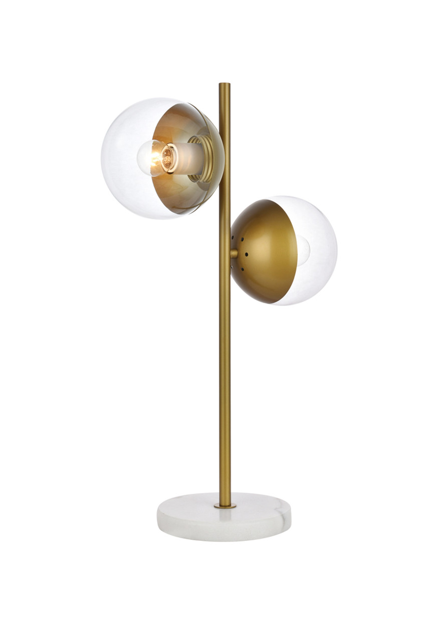 Living District LD6157BR Eclipse 2 Lights Brass Table Lamp With Clear Glass