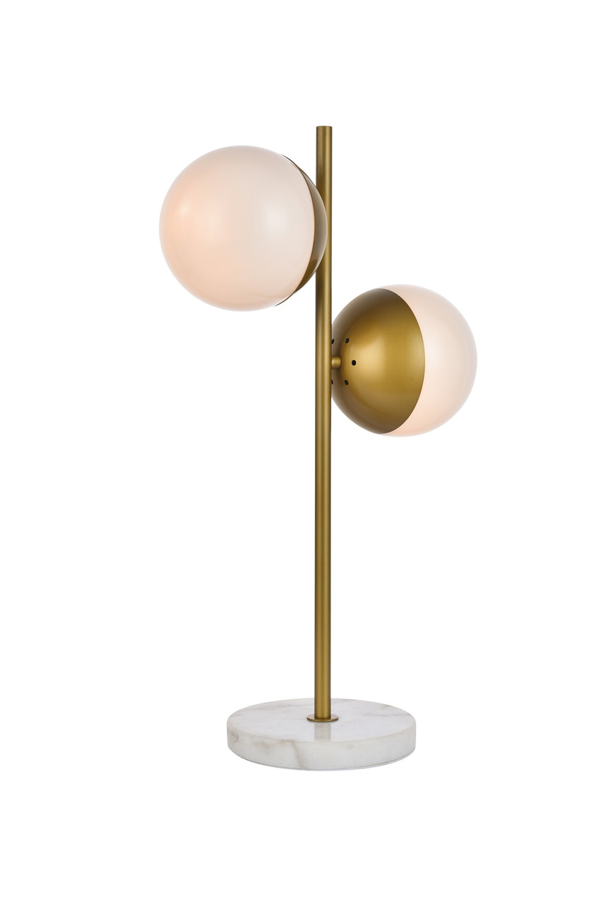 Living District LD6156BR Eclipse 2 Lights Brass Table Lamp With Frosted White Glass
