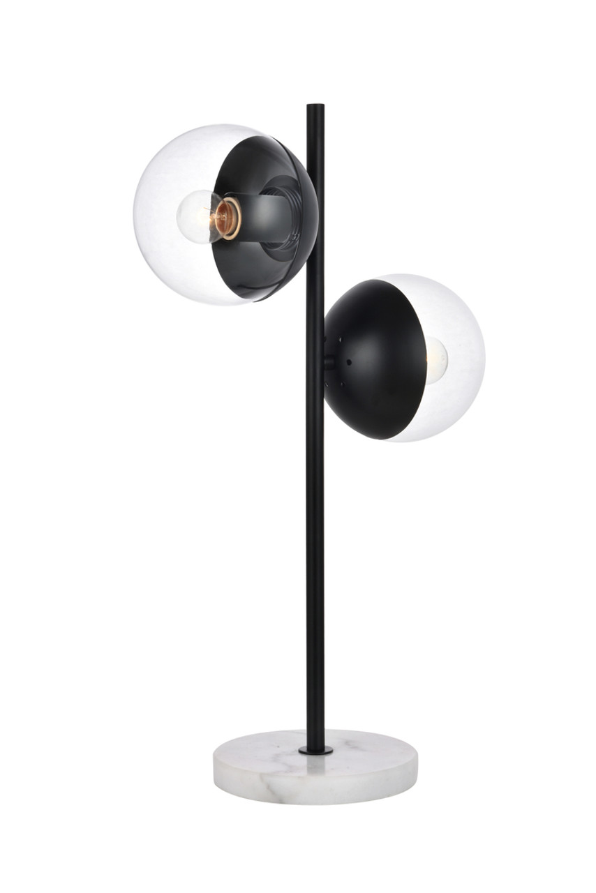 Living District LD6153BK Eclipse 2 Lights Black Table Lamp With Clear Glass