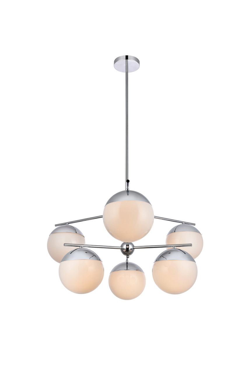 Living District LD6142C Eclipse 6 Lights Chrome Pendant With Frosted White Glass