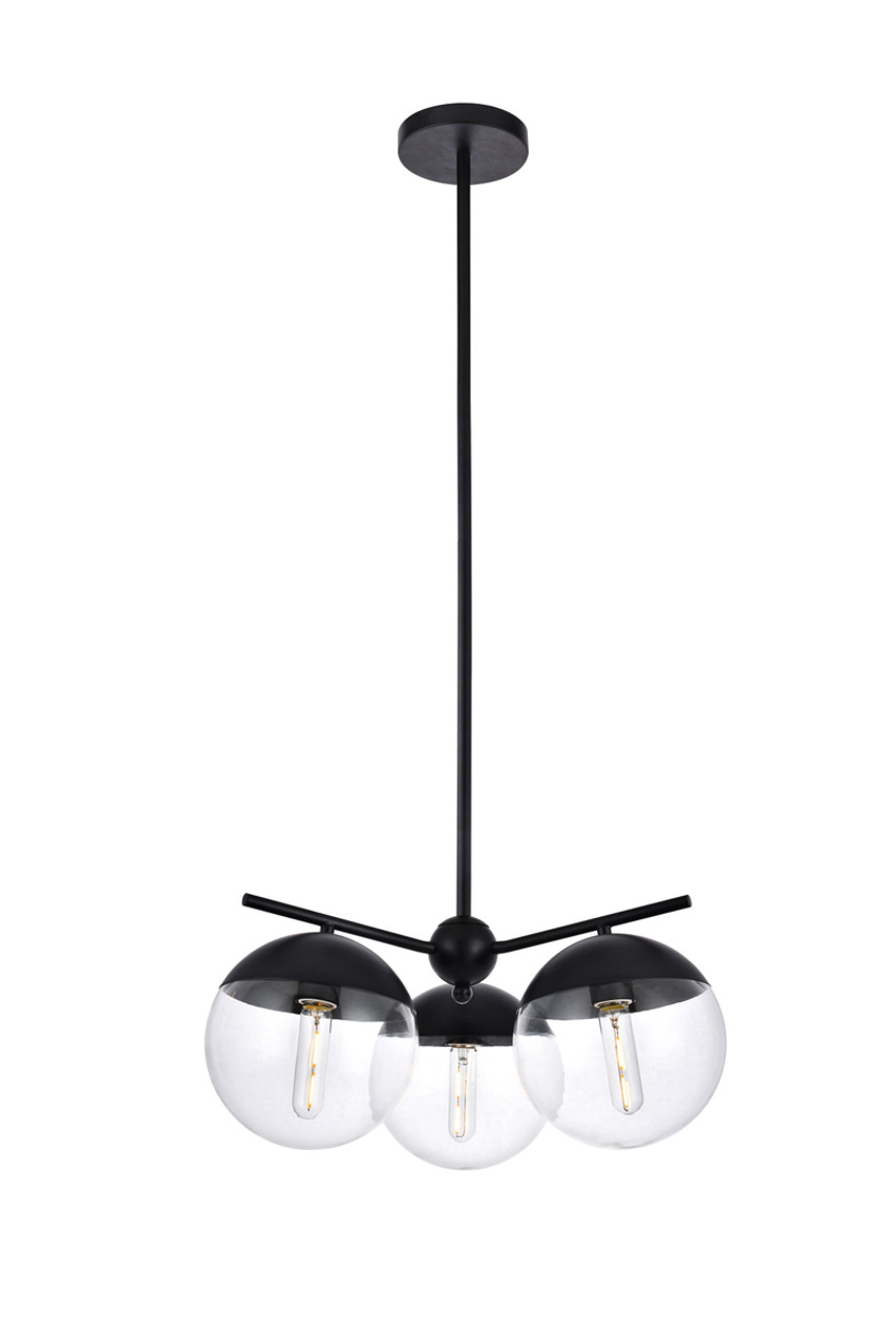 Living District LD6129BK Eclipse 3 Lights Black Pendant With Clear Glass