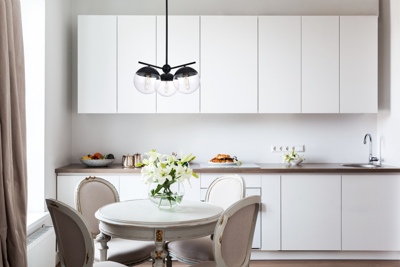 Living District LD6129BK Eclipse 3 Lights Black Pendant With Clear Glass Living District LD6129BK Eclipse 3 Lights Black Pendant With Clear Glass