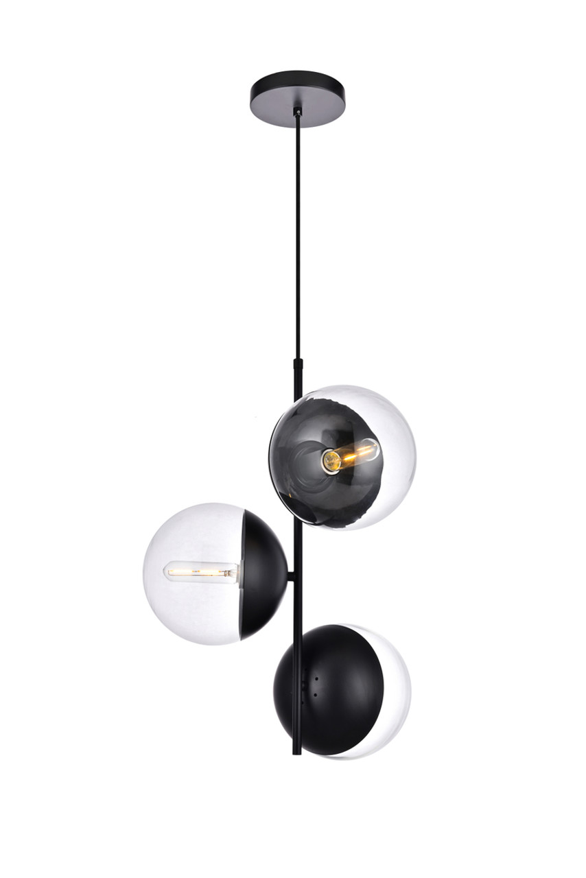 Living District LD6123BK Eclipse 3 Lights Black Pendant With Clear Glass