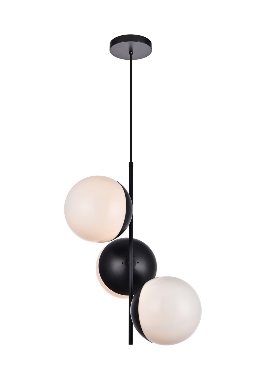 Living District LD6122BK Eclipse 3 Lights Black Pendant With Frosted White Glass