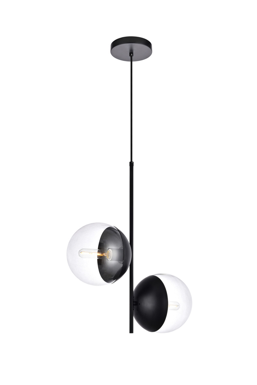 Living District LD6117BK Eclipse 2 Lights Black Pendant With Clear Glass