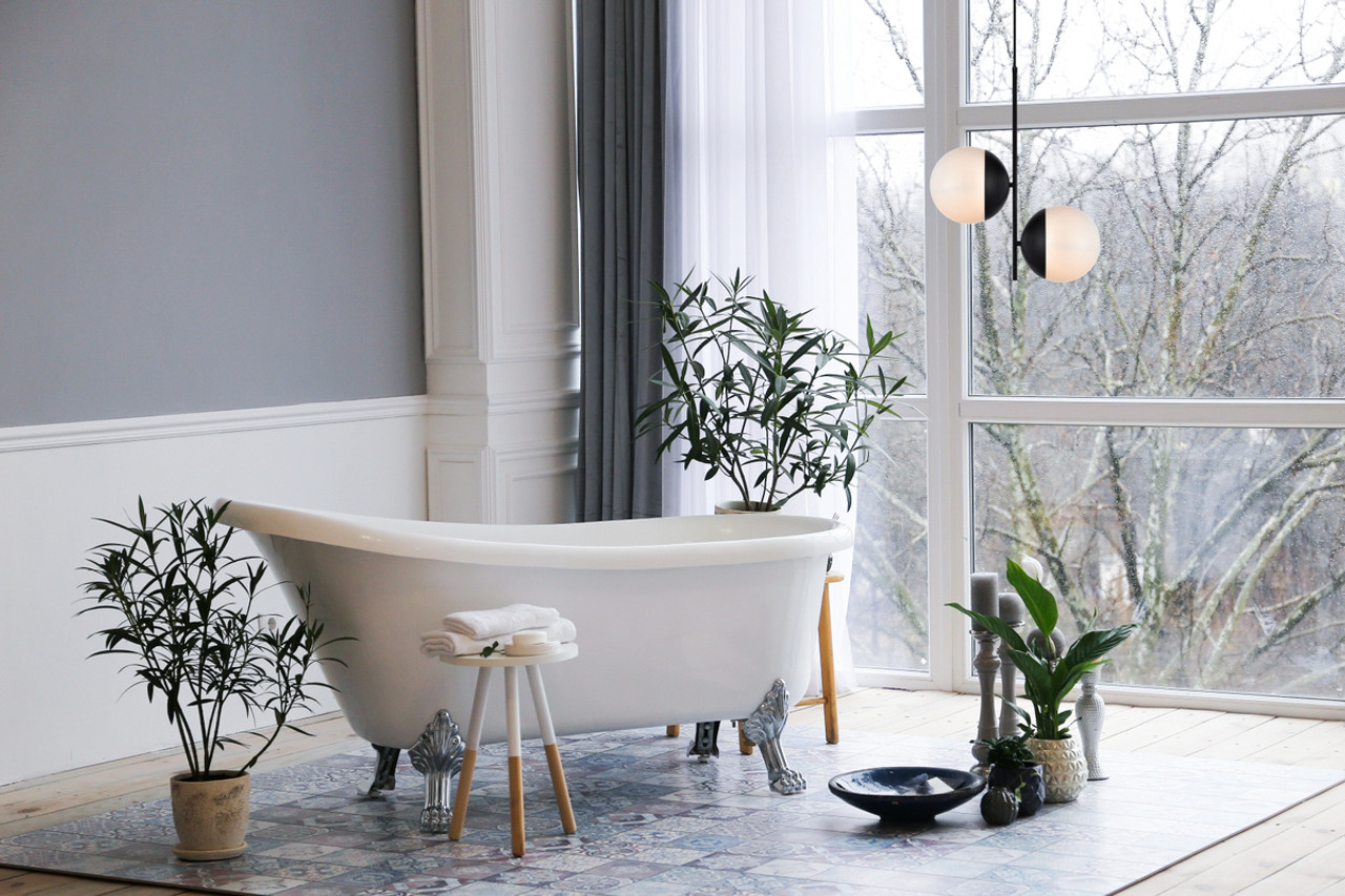 Living District LD6116BK Eclipse 2 Lights Black Pendant With Frosted White Glass Living District LD6116BK Eclipse 2 Lights Black Pendant With Frosted White Glass